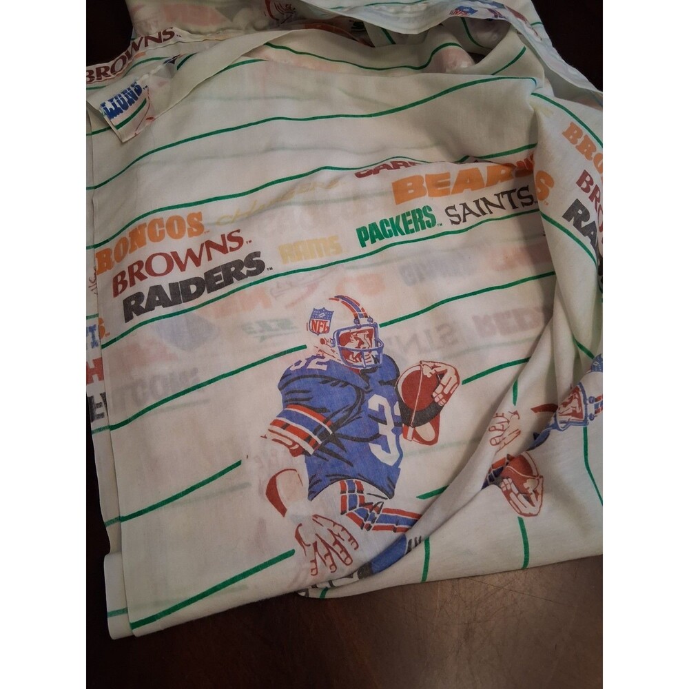Vintage NFL Football Teams Player The Bibb Company Twin Size Flat Bed Sheet